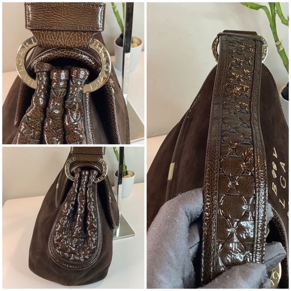 🛍STUNNING ! 🌟BULGARI Brown Suede Large Hobo Bag🛍 - Picture 8 of 10